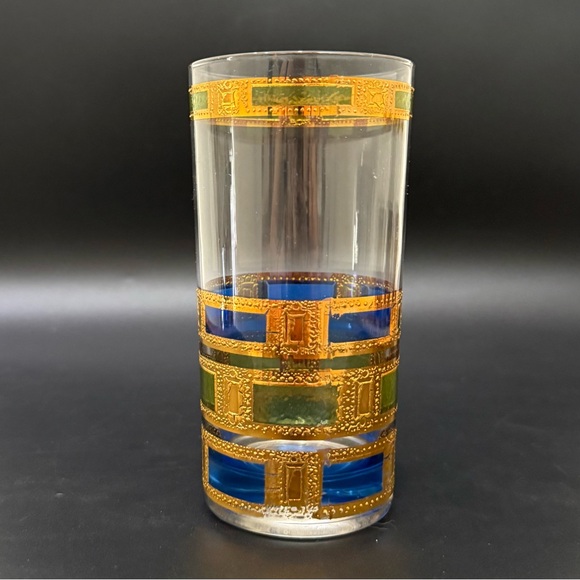 Set of 4 Vintage MCM MidMod CULVER Empress Blue Green 22K Gold Highball Glasses - Picture 10 of 16